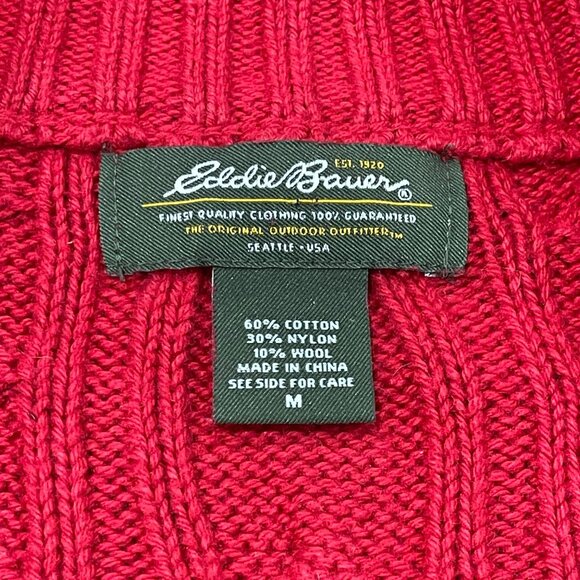 Eddie Bauer Cable Knit Cardigan Sweater Women's Size Medium Full Zip Cotton Wool - Picture 4 of 14